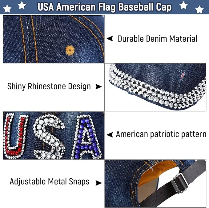 Unisex USA Hat Bling Rhinestones Baseball Cap