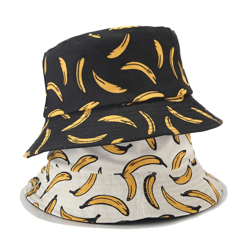 Banana Print Bucket Hat Reversible Packable Hat