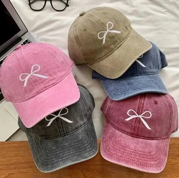 Women Embroidered Bow Baseball Hat