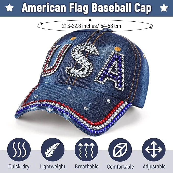 Unisex USA Hat Bling Rhinestones Baseball Cap