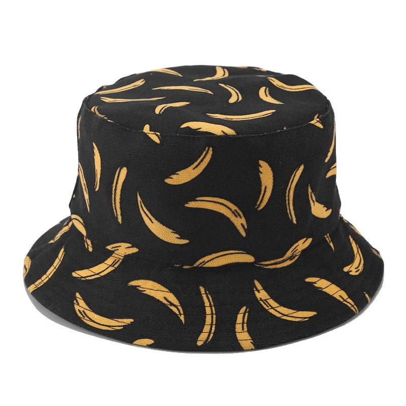 Banana Print Bucket Hat Reversible Packable Hat