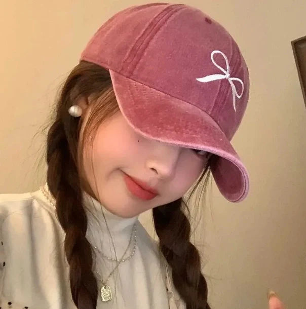 Women Embroidered Bow Baseball Hat