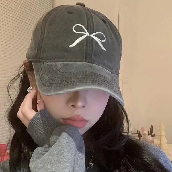 Women Embroidered Bow Baseball Hat