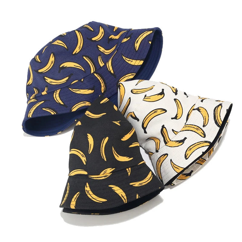 Banana Print Bucket Hat Reversible Packable Hat