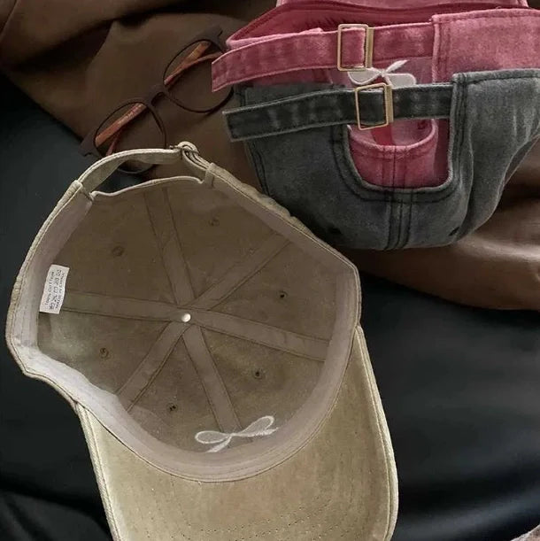 Women Embroidered Bow Baseball Hat