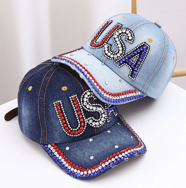 Unisex USA Hat Bling Rhinestones Baseball Cap