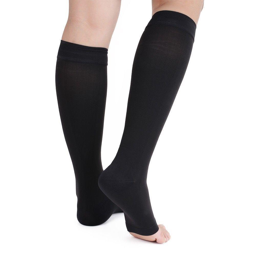 Open Toe Knee High Compression Socks - Easy to Put On Graduated Support Stockings