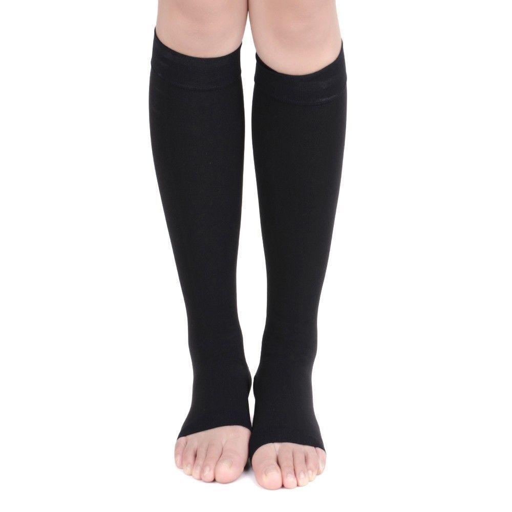 Open Toe Knee High Compression Socks - Easy to Put On Graduated Support Stockings
