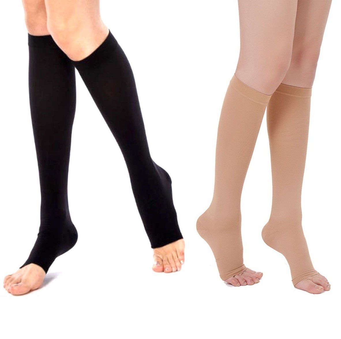 Open Toe Knee High Compression Socks - Easy to Put On Graduated Support Stockings