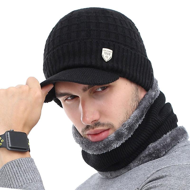 Men's Winter Beanies Scarf Knitted Hat