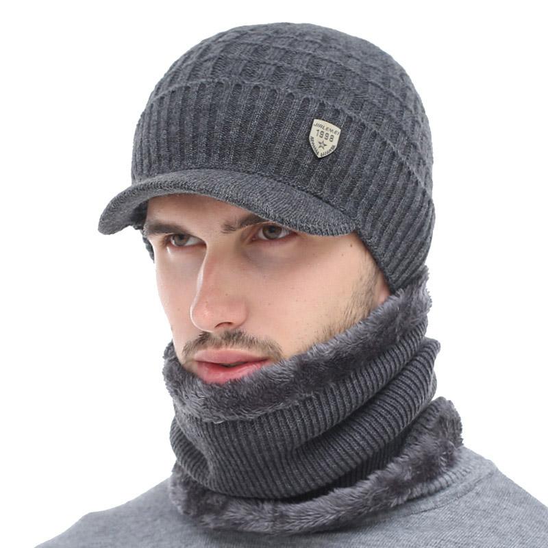 Men's Winter Beanies Scarf Knitted Hat