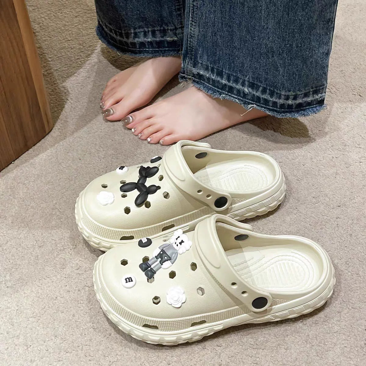 Unisex Summer Slipper Clogs Funny Dog Cute Cloud Print Beach Sandals for Home & Outdoor