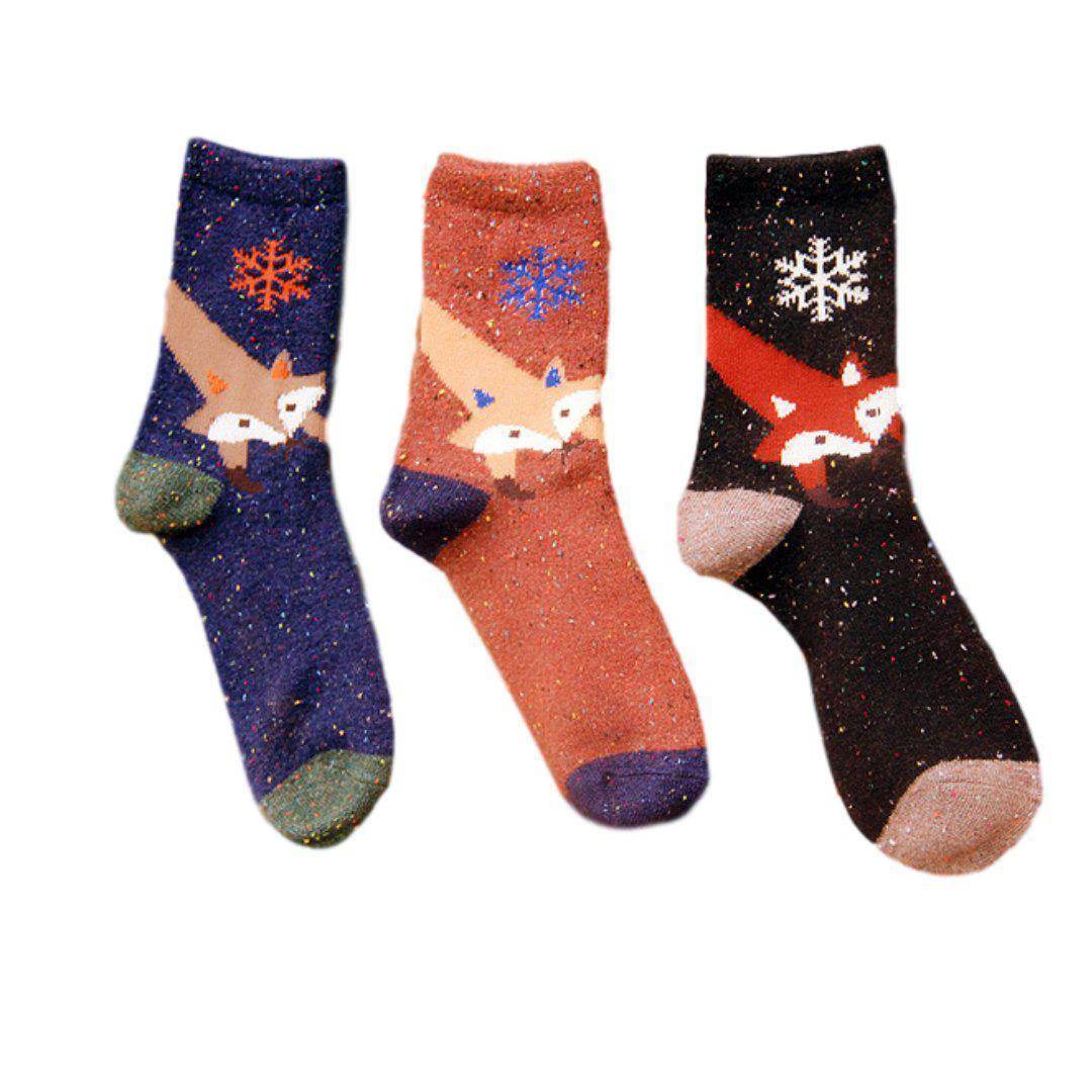 SNOWFLAKE FOX LIGHTWEIGHT WOOL BLEND SOCKS