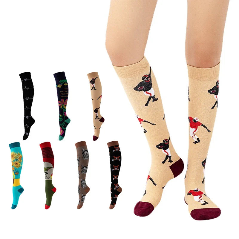 ROYALUCK Male Female Multi Prints Sports Support Compression Socks for Travel, Running