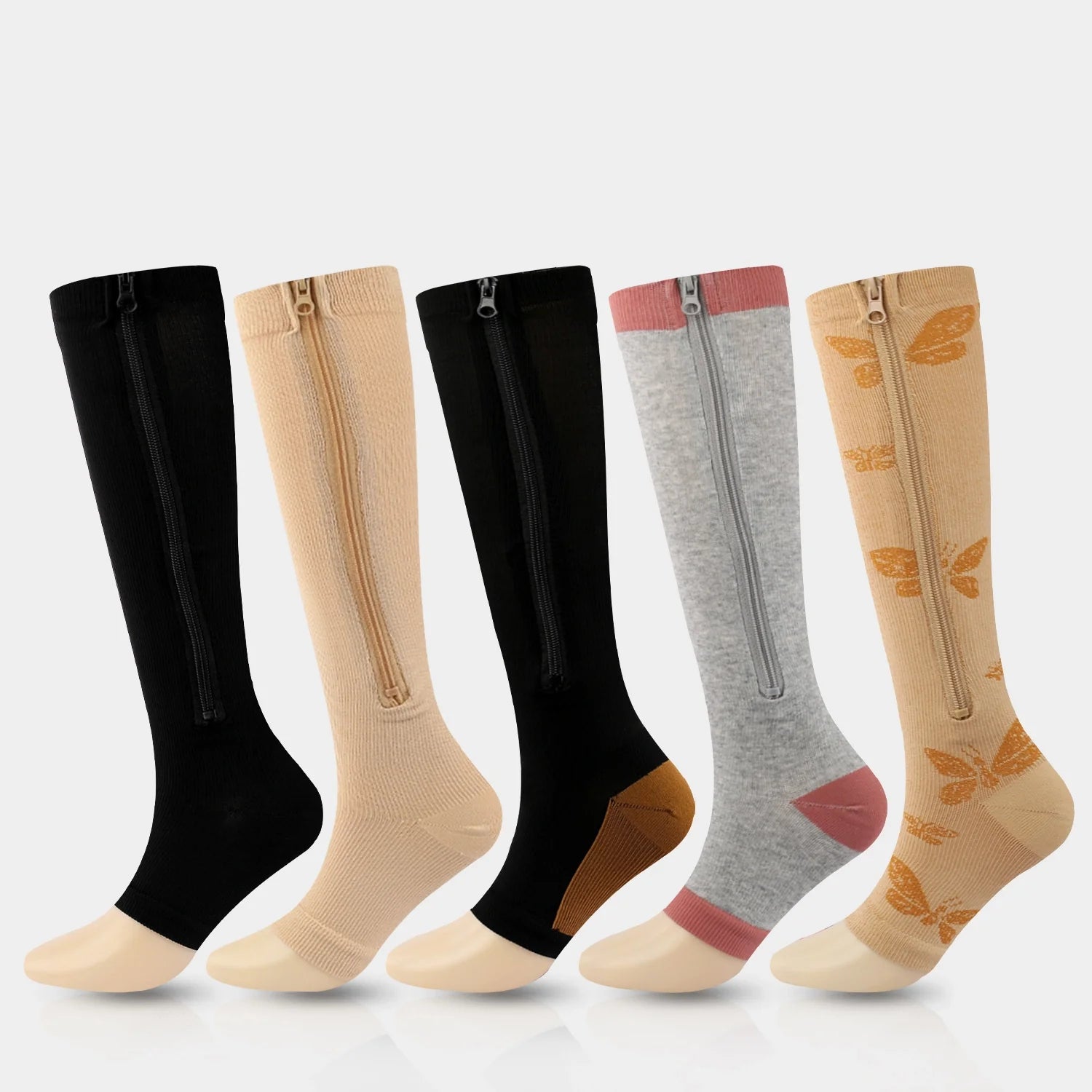 Copper Zipper Compression Socks - Zip Up Support Stockings ~ Easy to Wear!