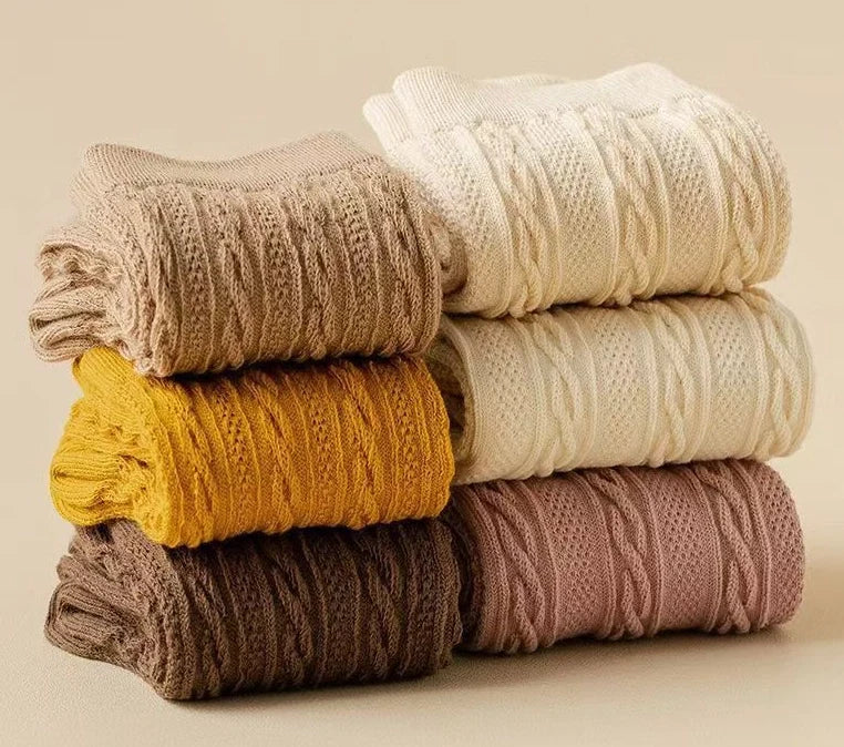 ROYALUCK 6 Pairs Winter Cotton Socks Solid Color Mid-Calf Socks