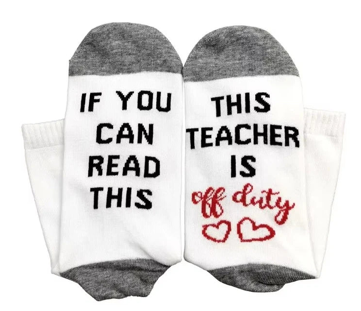 ROYALUCK IF YOU CAN READ THIS/ THIS NURSE TEACHER IS OFF DUTY Unisex Winter Mid-tube Cotton Socks