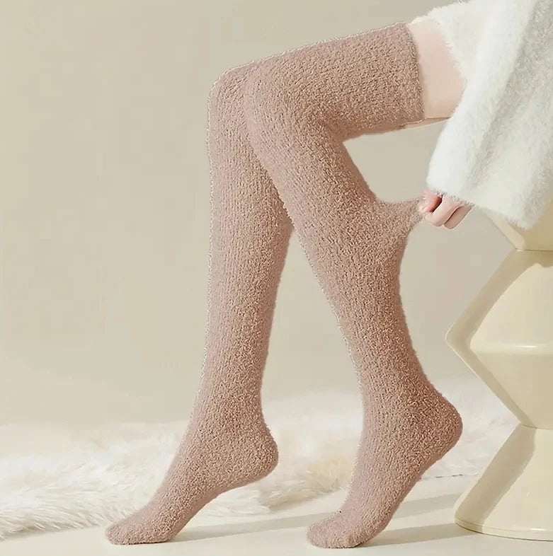Winter Women's Plush Thick Coral Fleece Socks Thigh High Over The Knee Long Socks