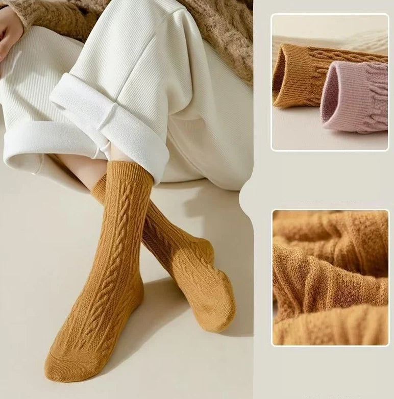 ROYALUCK 6 Pairs Winter Cotton Socks Solid Color Mid-Calf Socks