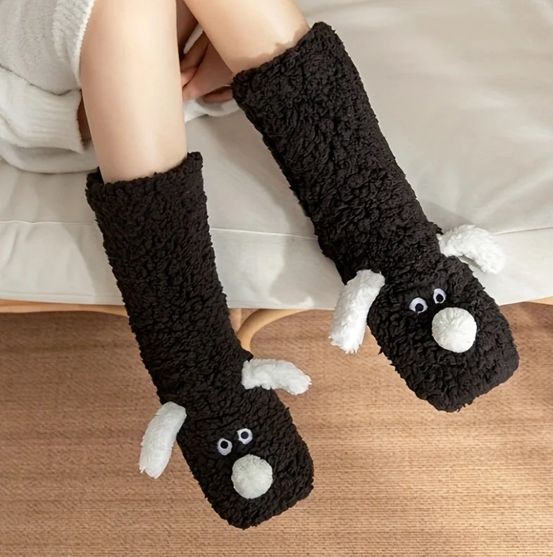 Cute Cartoon Dog Floor Socks Funny Socks Winter Warm Non-slip Plush Socks For Women