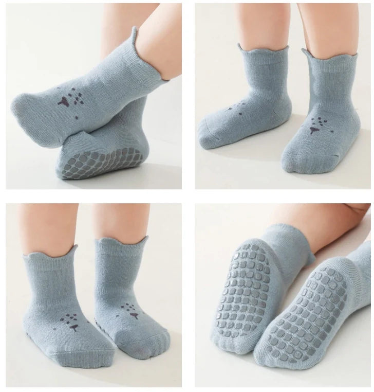 ROYALUCK 5 Pairs Cute Baby Non-slip Floor Socks With Grips Anti-Slip Crew For Infants Toddlers