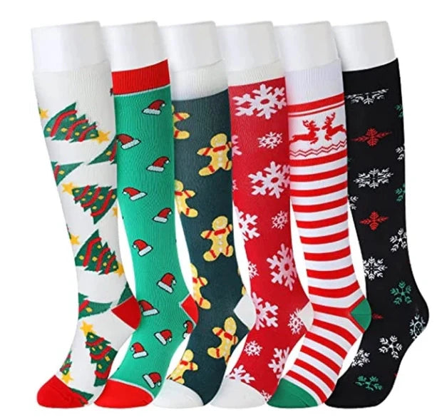 ROYALUCK Christmas Socks Colorful Patterned Winter Compression Socks (6 Pairs) for Women & Men(15-20mmHg)