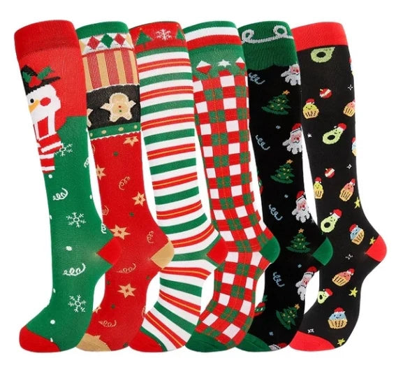 ROYALUCK Christmas Socks Colorful Patterned Winter Compression Socks (6 Pairs) for Women & Men(15-20mmHg)