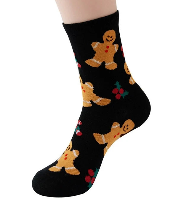ROYALUCK 5 Pairs Christmas Socks Santa Claus Elk Snowman Gingerbread Man Cartoon Middle Tube Socks