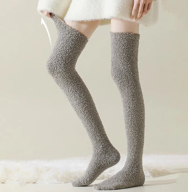 Winter Women's Plush Thick Coral Fleece Socks Thigh High Over The Knee Long Socks