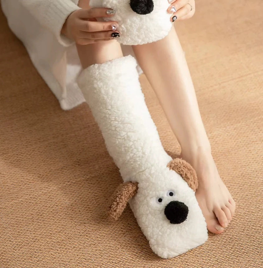 Cute Cartoon Dog Floor Socks Funny Socks Winter Warm Non-slip Plush Socks For Women