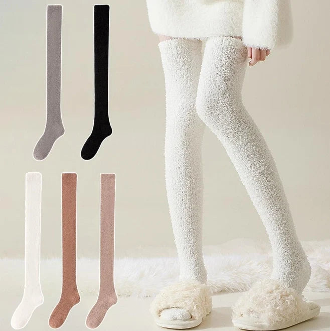 Winter Women's Plush Thick Coral Fleece Socks Thigh High Over The Knee Long Socks