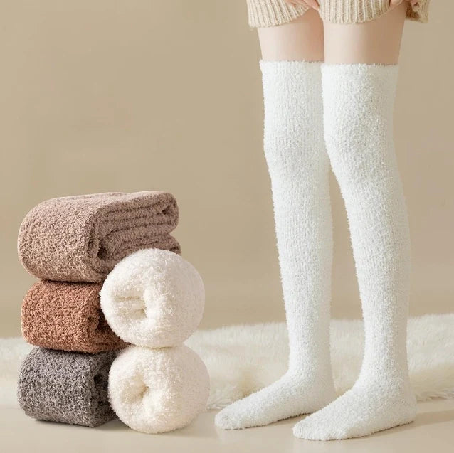 Winter Women's Plush Thick Coral Fleece Socks Thigh High Over The Knee Long Socks