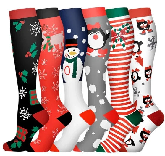 ROYALUCK Christmas Socks Colorful Patterned Winter Compression Socks (6 Pairs) for Women & Men(15-20mmHg)