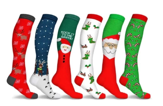 ROYALUCK Christmas Socks Colorful Patterned Winter Compression Socks (6 Pairs) for Women & Men(15-20mmHg)