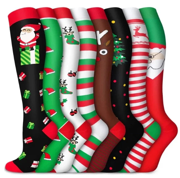 ROYALUCK Christmas Socks Colorful Patterned Winter Compression Socks (6 Pairs) for Women & Men(15-20mmHg)
