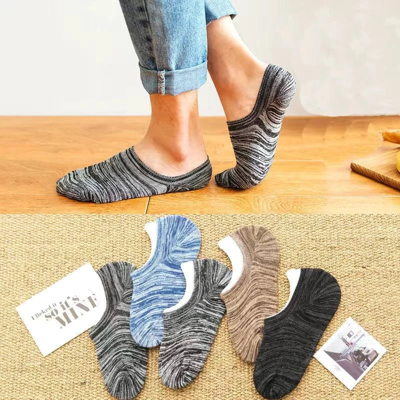 ROYALUCK 5 Pairs Men Cotton No Show Socks Summer Invisible Silicone Non-slip Socks