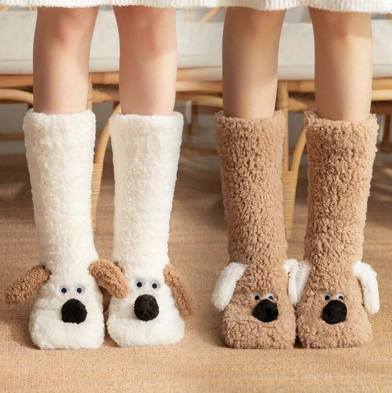 Cute Cartoon Dog Floor Socks Funny Socks Winter Warm Non-slip Plush Socks For Women