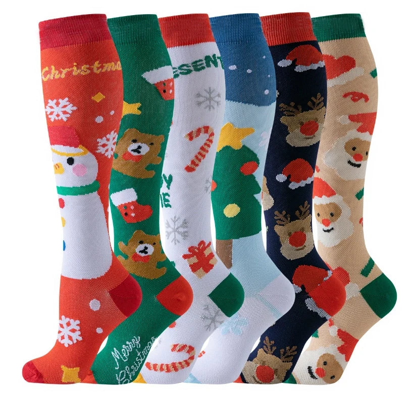 ROYALUCK Christmas Socks Colorful Patterned Winter Compression Socks (6 Pairs) for Women & Men(15-20mmHg)