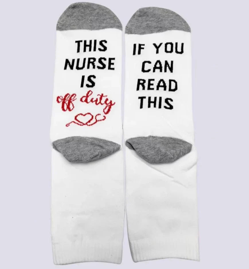 ROYALUCK IF YOU CAN READ THIS/ THIS NURSE TEACHER IS OFF DUTY Unisex Winter Mid-tube Cotton Socks