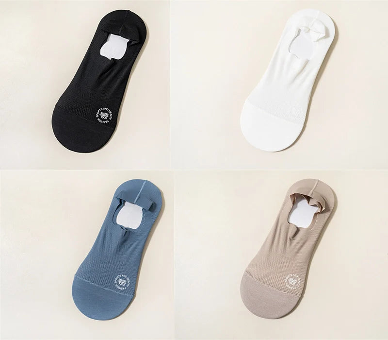 ROYALUCK Man Sock No Show Sock 4-Pack Boat Ice Silk Non Slip Ankle Sock