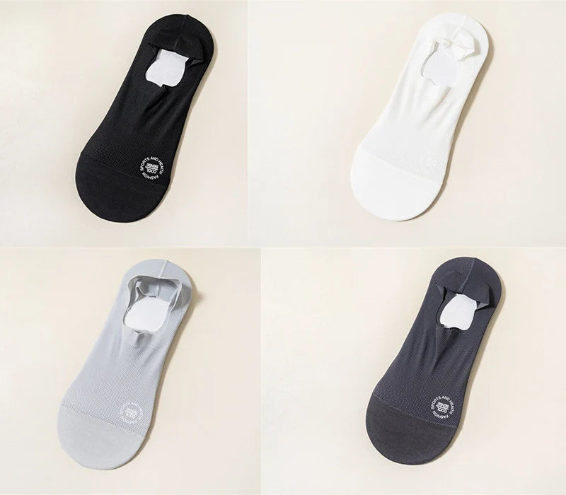 ROYALUCK Man Sock No Show Sock 4-Pack Boat Ice Silk Non Slip Ankle Sock