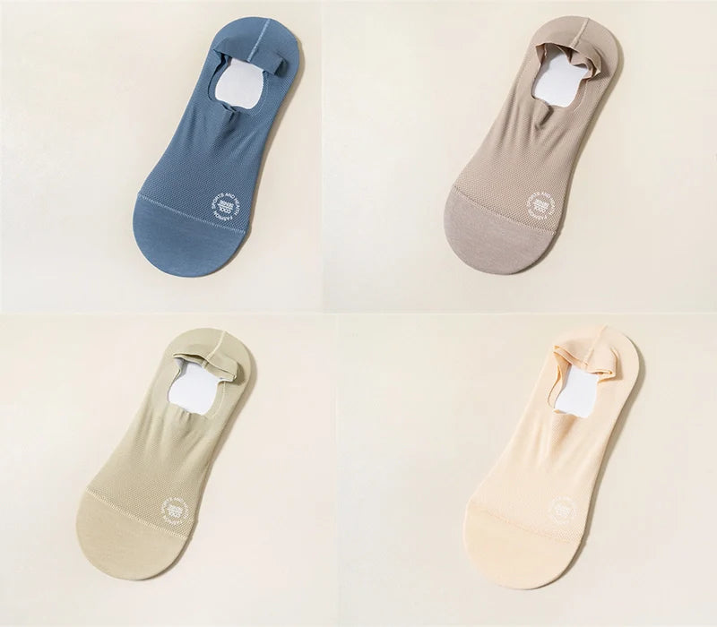 ROYALUCK Man Sock No Show Sock 4-Pack Boat Ice Silk Non Slip Ankle Sock