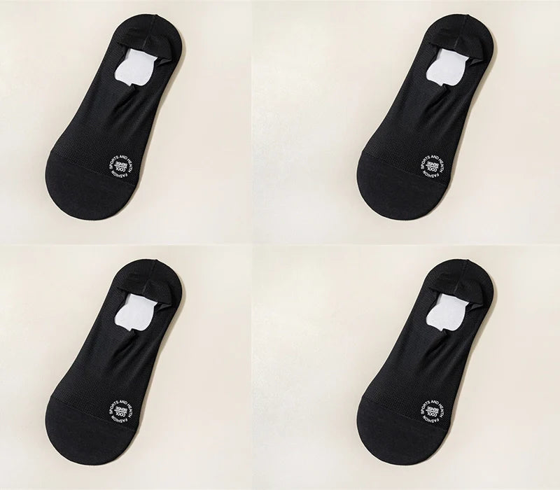 ROYALUCK Man Sock No Show Sock 4-Pack Boat Ice Silk Non Slip Ankle Sock