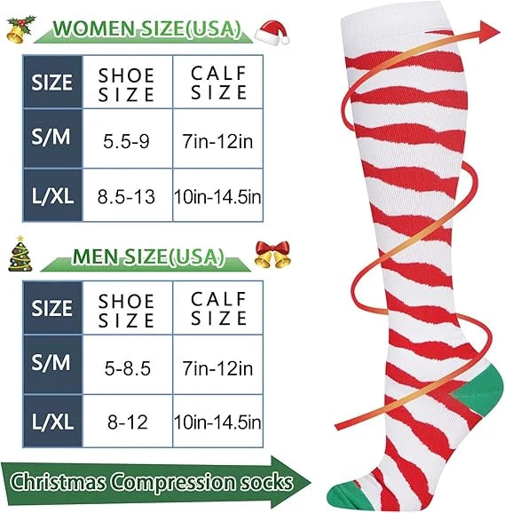 ROYALUCK Christmas Socks Colorful Patterned Winter Compression Socks (6 Pairs) for Women & Men(15-20mmHg)