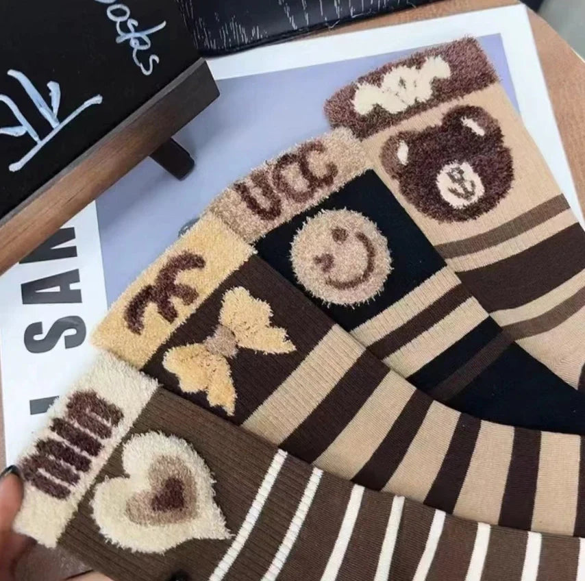 ROYALUCK 4 Pairs Thickened Long Tube Cute Cotton Socks for Fall and Winter