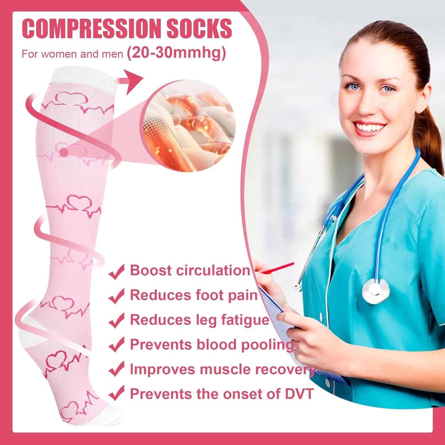 ROYALUCK 4 Pairs Compression Socks  - Best Support for Medical, Circulation, Nurses, Running, Travel