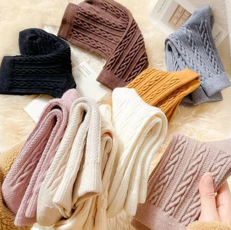 ROYALUCK 6 Pairs Winter Cotton Socks Solid Color Mid-Calf Socks
