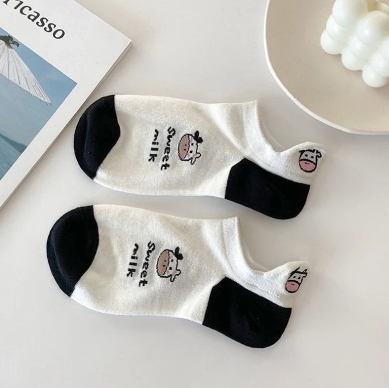ROYALUCK 5 Pairs Cartoon Cow Cotton Socks Boat Socks