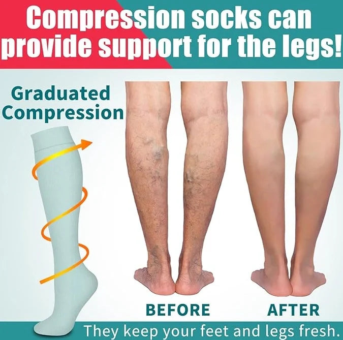 ROYALUCK 6 Pairs Unisex Compression Socks – Medical Support for Athletes, Nurses, Travelers