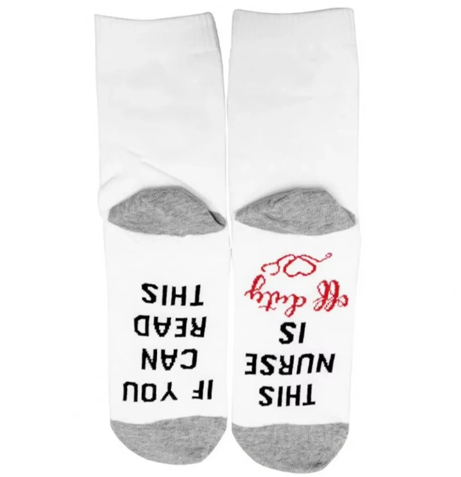 ROYALUCK IF YOU CAN READ THIS/ THIS NURSE TEACHER IS OFF DUTY Unisex Winter Mid-tube Cotton Socks